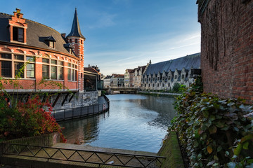 Fototapeta na wymiar Belgium - Hidden Peaceful Little Canal - Ghent