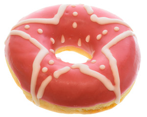 Donut in pink glaze with star decor Isolated