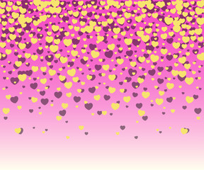 Fototapeta na wymiar Hearts confetti on pink background. Love background with yellow hearts