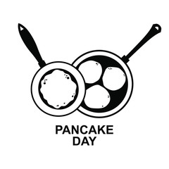Vector illustrations of Pancake day icon with large and small pan with pancakes and fritters