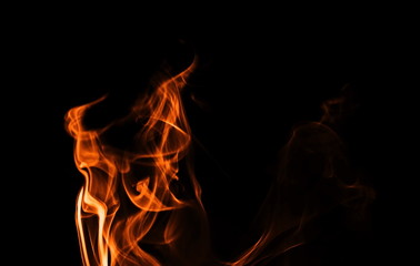 Fire flames isolated on black background and texture, clipping path