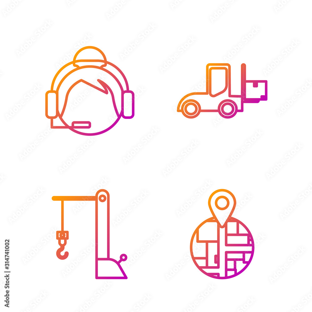 Aufkleber set line placeholder on map paper in perspective , harbor port crane, support operator in touch and 