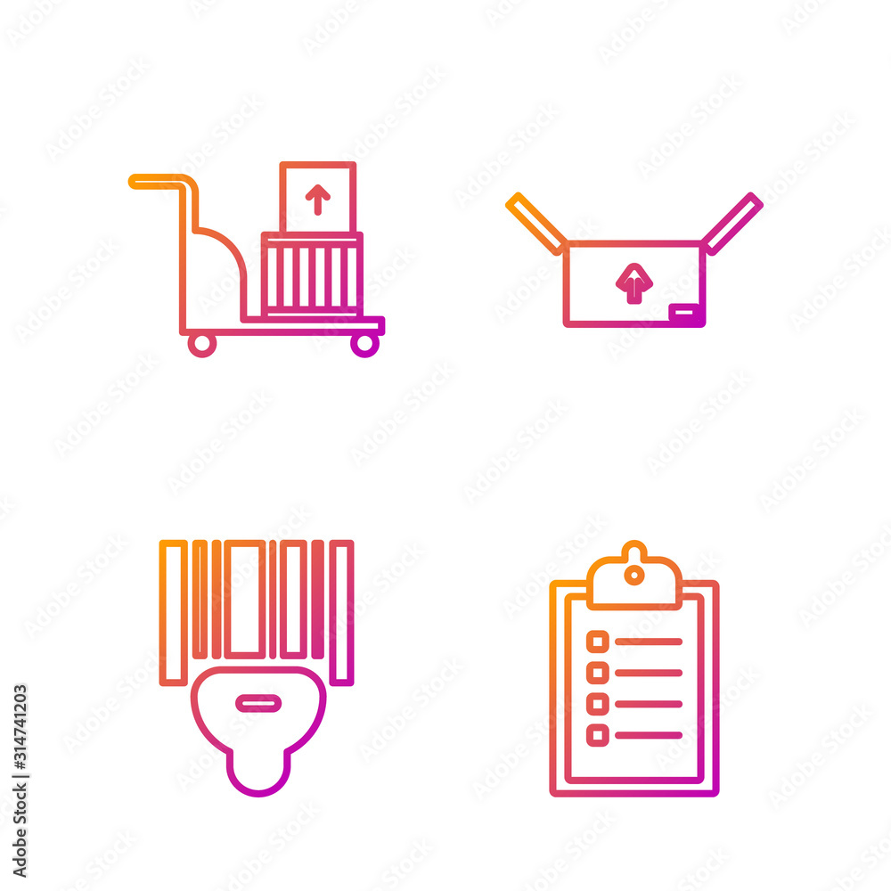 Poster set line verification of delivery list clipboard , scanner scanning bar code , electric hand truck a