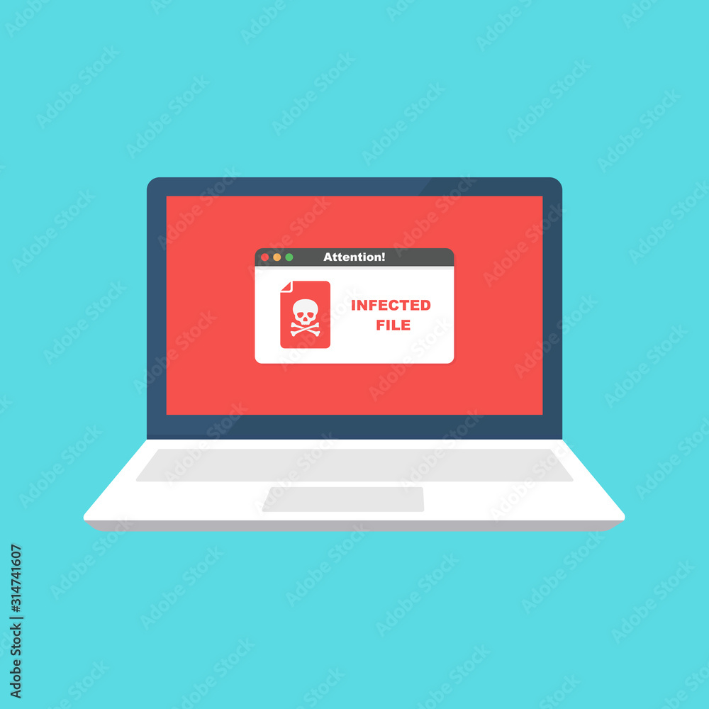 Poster alert notification on laptop computer vector, malware concept, spam data, fraud internet error, inse