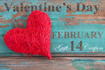 Plakat Red heart and Valentine Day Gift Coupon