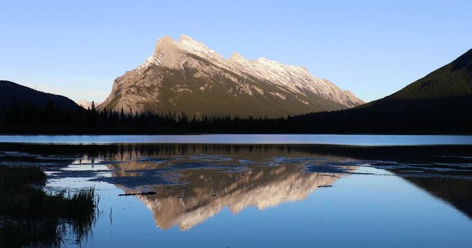 Beautiful Sunset - Mt. Rundle Reflection in Vermilion Lakes - Alberta, Canada