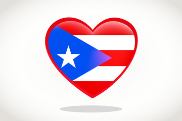 Puerto Rico Flag in Heart Shape. Heart 3d Flag of Puerto Rico, Puerto Rico flag template design.