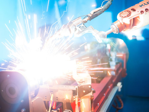 Robot Welder. Welding car trailer parts.