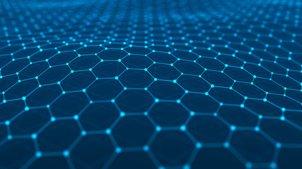 Obraz premium Network connection structure. Big data visualization. Futuristic hexagon background. Artificial intelligence. 3D rendering.