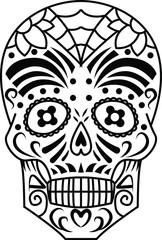 Sugar Skull Black and White Vector Silhouette