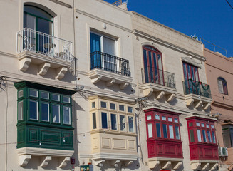 colorful windows in an old house in Valetta, Malta - 314744285