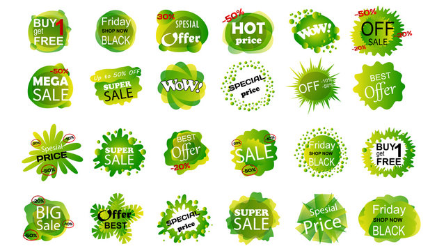 Set of sale banner badge templates. Stickers best offer price and big sale pricing tag badge design. Limited sales offer label or store discount banner card. Shopping coupon. Vector illustration.