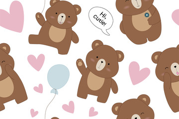 Seamless pattern with illustrations of cute cartoon bears