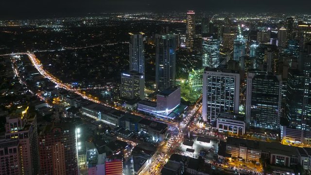 Manila city top view night downtown time lapse