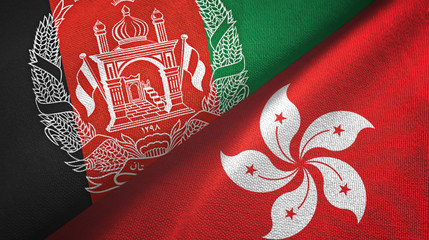 Afghanistan and Hong Kong two flags textile cloth, fabric texture