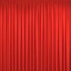 Red closed stage curtains background isolated on white