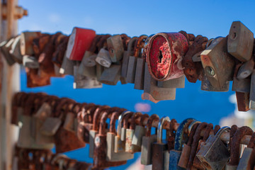 old rusty locks on a pier in Valetta, Malta - 314746015