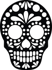 Sugar Skull Black and White Vector Silhouette