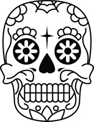 Sugar Skull Black and White Vector Silhouette