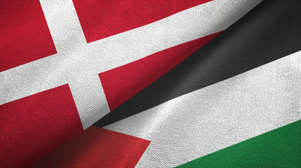 Denmark and Palestine two flags textile cloth, fabric texture