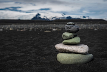 Iceland - Rock Stack on Black Sand Beach