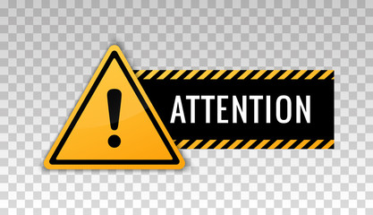 Attention sign. Hazard warning caution board. Attract attention. Exclamation mark. Triangle frame. Striped frame. Precaution message on banner. Design with alert icon. Concept caution dangerous areas - obrazy, fototapety, plakaty