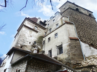 Fototapeta na wymiar Bottom view of an old castle in transylvania