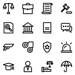 set of justice and protection line icons