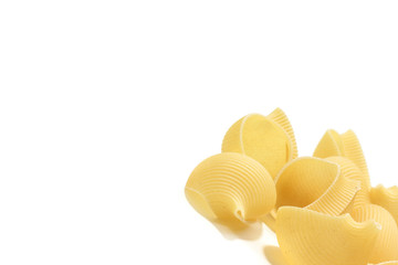 A lot of italian's raw pasta(macaroni) conchiglie on a white background