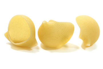 A lot of italian's raw pasta(macaroni) conchiglie on a white background