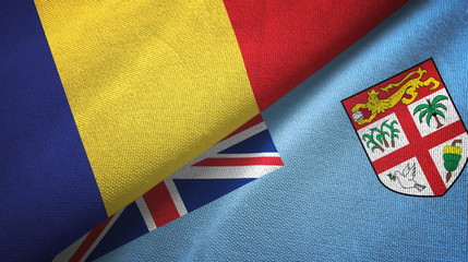 Romania and Fiji two flags textile cloth, fabric texture