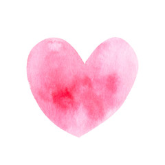 Watercolor hand painted d pink heart. Isolated on a white background.