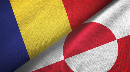 Romania and Greenland two flags textile cloth, fabric texture