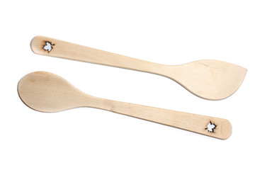 kitchen wooden objects isolated on white background top view