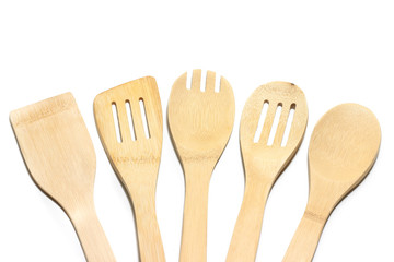 kitchen wooden objects isolated on white background top view