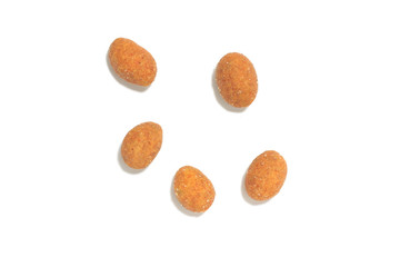 spicy peanut brown in the amount of five pieces on white isolated background