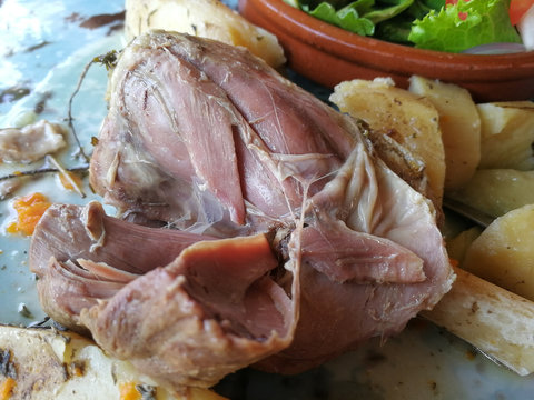 Kleftiko dish cuisine of Cyprus. Stewed lamb meat served with vegetables, herbs and mashed potatoes