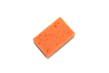 orange sponge for washing dishes. clean without foam. on a white isolated background
