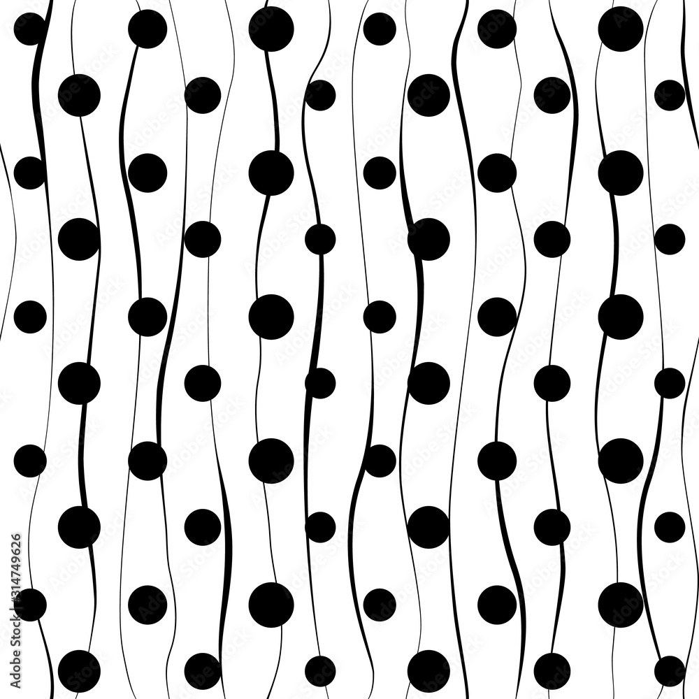 Poster background with wavy stripes and circles. monochrome geometric design. seamless pattern. black and w