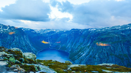 Lake Ringedalsvatnet near the trail to Trolltunga in Norway.