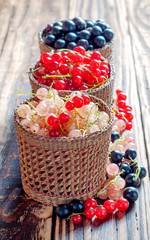 Three baskets of currants vertically