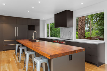 Modern Kitchen in New Luxury Home with Sleek Lines and Elegant Finishes
