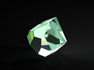Fototapeta na wymiar 3D image of Healing Green Chrysolite - Clear Crystal on Black Background - Faceted Big Chrysoberyl Gem Stone - Spinel or Aquamarine Cutting Mineral