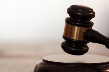 Judge's gavel hitting block with copy space
