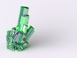 3D image of Emerald Druse - Crystal Nodule on White Background -  Green Chrysoberyl or Peridot Mineral