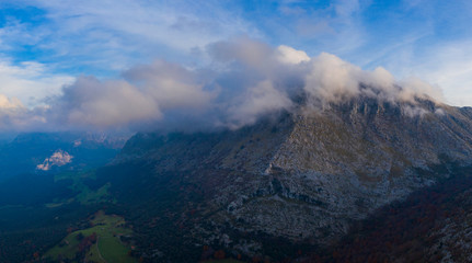 Aerial view, Landscape in autumn, Beech forest, Ramales de la Victoria, Alto Ason, Cantabria, Spain, Europe
