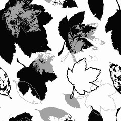 Vector illustration of a seamless pattern for fabric. Contours of maple leaves on a white background.