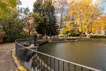 Fototapeta premium Valladolid, Spain. The Darsena (dock) of the Canal de Castilla (Canal of Castile), constructed in the 18th Century