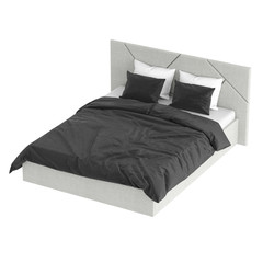 Gray double bed with black and white linen on a white background. 3d rendering