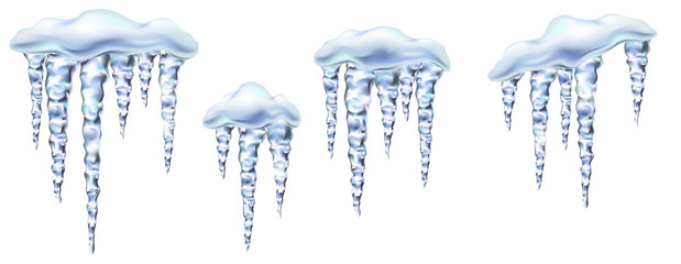 Icicles in vector shiny and glass hanging in winter and spring, snowdrift, clipart for your design.